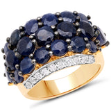 7.13 Carat Genuine Blue Sapphire and White Zircon .925 Sterling Silver Ring