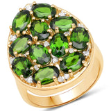 4.87 Carat Genuine Chrome Diopside and White Diamond .925 Sterling Silver Ring