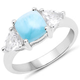 2.70 Carat Genuine Larimar and White Topaz .925 Sterling Silver Ring
