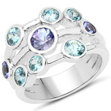 2.03 Carat Genuine Tanzanite and Blue Zircon .925 Sterling Silver Ring