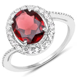 2.98 Carat Genuine Garnet and White Topaz .925 Sterling Silver Ring