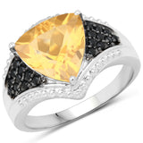 3.06 Carat Genuine Citrine and Black Spinel .925 Sterling Silver Ring