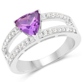 1.39 Carat Genuine Amethyst and White Topaz .925 Sterling Silver Ring