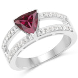 1.56 Carat Genuine Rhodolite and White Topaz .925 Sterling Silver Ring