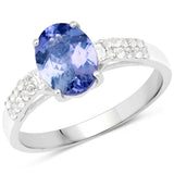 1.89 Carat Genuine Tanzanite and White Topaz .925 Sterling Silver Ring