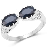 2.38 Carat Genuine Blue Sapphire and White Topaz .925 Sterling Silver Ring