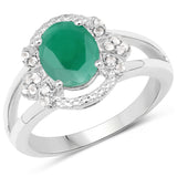 1.97 Carat Genuine Emerald and White Topaz .925 Sterling Silver Ring
