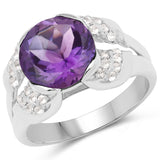3.63 Carat Genuine Amethyst and White Topaz .925 Sterling Silver Ring