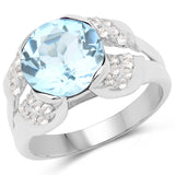 4.28 Carat Genuine Blue Topaz and White Topaz .925 Sterling Silver Ring
