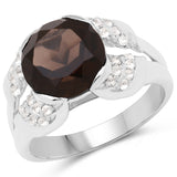 3.65 Carat Genuine Smoky Quartz and White Topaz .925 Sterling Silver Ring
