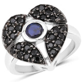 1.60 Carat Genuine Blue Sapphire and Black Spinel .925 Sterling Silver Ring