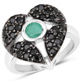 1.51 Carat Genuine Emerald and Black Spinel .925 Sterling Silver Ring