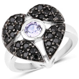 1.51 Carat Genuine Tanzanite and Black Spinel .925 Sterling Silver Ring