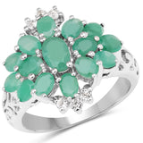 3.07 Carat Genuine Emerald and White Topaz .925 Sterling Silver Ring