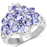 3.30 Carat Genuine Tanzanite and White Topaz .925 Sterling Silver Ring