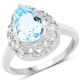 3.90 Carat Genuine Blue Topaz and White Topaz .925 Sterling Silver Ring