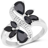 3.03 Carat Genuine Blue Sapphire and White Diamond .925 Sterling Silver Ring