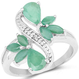 2.50 Carat Genuine Emerald and White Diamond .925 Sterling Silver Ring