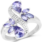 2.42 Carat Genuine Tanzanite and White Diamond .925 Sterling Silver Ring