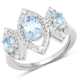 1.63 Carat Genuine Blue Topaz and White Diamond .925 Sterling Silver Ring