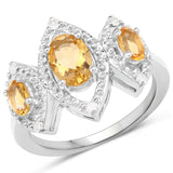 1.23 Carat Genuine Citrine and White Diamond .925 Sterling Silver Ring