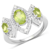1.45 Carat Genuine Peridot and White Diamond .925 Sterling Silver Ring