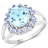 4.43 Carat Genuine Blue Topaz and Tanzanite .925 Sterling Silver Ring