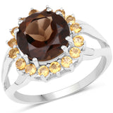 3.97 Carat Genuine Smoky Quartz and Citrine .925 Sterling Silver Ring