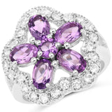 3.27 ct. Genuine Amethyst and White Topaz .925 Sterling Silver Ring
