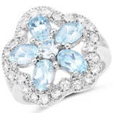 3.91 Carat Genuine Blue Topaz and White Topaz .925 Sterling Silver Ring