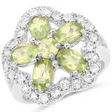3.24 Carat Genuine Peridot and White Topaz .925 Sterling Silver Ring