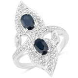 1.39 Carat Genuine Blue Sapphire and White Diamond .925 Sterling Silver Ring