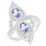 0.96 Carat Genuine Tanzanite and White Diamond .925 Sterling Silver Ring