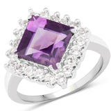 2.80 Carat Genuine Amethyst and White Topaz .925 Sterling Silver Ring