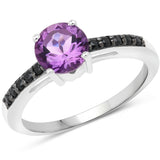 1.40 Carat Genuine Amethyst and Black Spinel .925 Sterling Silver Ring