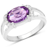2.13 Carat Genuine Amethyst and White Topaz .925 Sterling Silver Ring