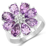 3.12 Carat Genuine Amethyst and White Diamond .925 Sterling Silver Ring