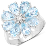 4.28 Carat Genuine Blue Topaz and White Diamond .925 Sterling Silver Ring