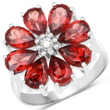 3.93 Carat Genuine Garnet and White Diamond .925 Sterling Silver Ring