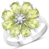 3.55 Carat Genuine Peridot and White Diamond .925 Sterling Silver Ring