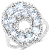 3.12 Carat Genuine Blue Topaz and White Diamond .925 Sterling Silver Ring