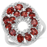 3.14 Carat Genuine Garnet and White Diamond .925 Sterling Silver Ring