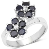 1.89 Carat Genuine Blue Sapphire and White Diamond .925 Sterling Silver Ring