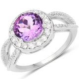 2.04 Carat Genuine Amethyst and White Topaz .925 Sterling Silver Ring
