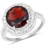 3.98 Carat Genuine Garnet and White Topaz .925 Sterling Silver Ring