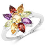 1.72 Carat Genuine Multi Stones .925 Sterling Silver Ring