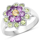 1.45 Carat Genuine Multi Stones .925 Sterling Silver Ring