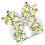 3.51 Carat Genuine Peridot and Ruby .925 Sterling Silver Ring