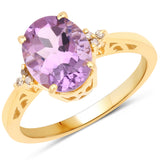 14K Yellow Gold Plated 2.53 Carat Genuine Amethyst and White Diamond .925 Sterling Silver Ring