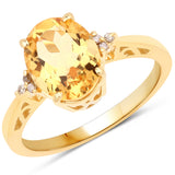 14K Yellow Gold Plated 2.53 Carat Genuine Citrine and White Diamond .925 Sterling Silver Ring